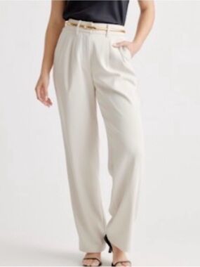 Quince High-Waist Wide-Leg Pants in Light Cream